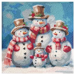 Diamond-Painting-Aufleger, Schneemann-Familie, 20cm x 20cm, 370g/m², inkl. Zubehör