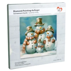 Diamond-Painting-Aufleger, Schneemann-Familie, 20cm x 20cm, 370g/m², inkl. Zubehör