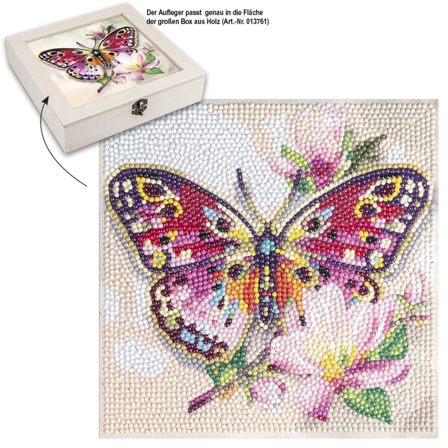 Diamond-Painting-Aufleger, Schmetterling mit Blüten, 20cm x 20cm, 370g/m², inkl. Zubehör