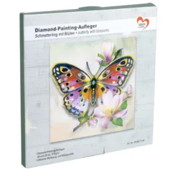 Diamond-Painting-Aufleger, Schmetterling mit Blüten, 20cm x 20cm, 370g/m², inkl. Zubehör