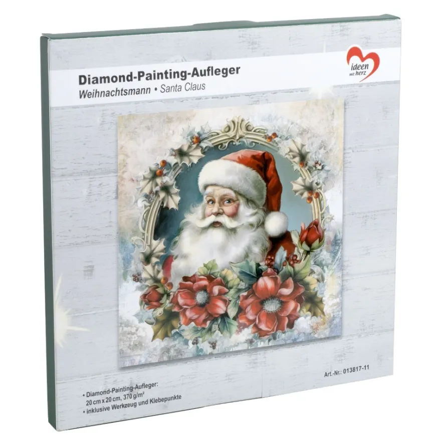 Diamond-Painting-Aufleger, Weihnachtsmann, 20cm x 20cm, 370g/m², inkl. Zubehör
