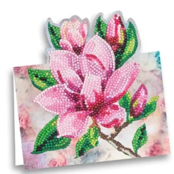 Diamond-Painting-Aufstellkarte, Magnolien in Pink, 16,3cm x 16cm, inkl. Zubehör