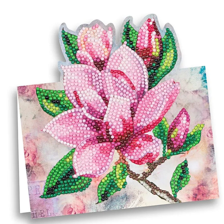 Diamond-Painting-Aufstellkarte, Magnolien in Pink, 16,3cm x 16cm, inkl. Zubehör