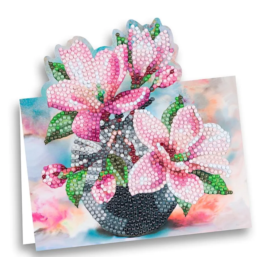 Diamond-Painting-Aufstellkarte, Magnolien in Vase, 16,3cm x 16cm, inkl. Zubehör
