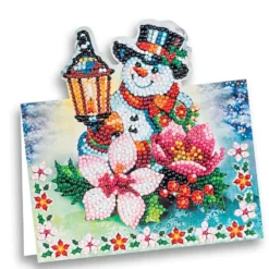 Diamond-Painting-Aufstellkarte, Schneemann mit Laterne, 16,3cm x 16cm, inkl. Umschlag & Werkzeug