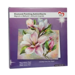 Diamond-Painting-Aufstellkarte, Magnolien in Weiß-pink, 16,3cm x 16cm, inkl. Zubehör