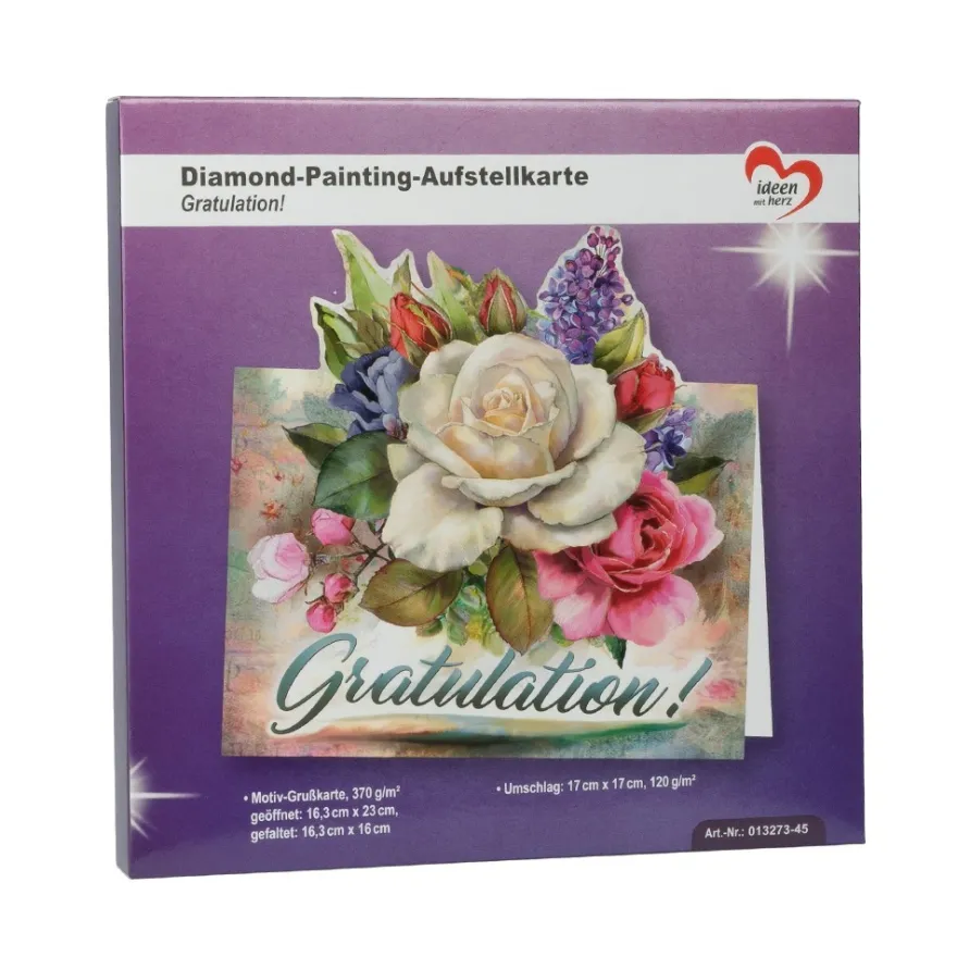 Diamond-Painting-Aufstellkarte, Gratulation!, 16,3cm x 16cm, inkl. Zubehör