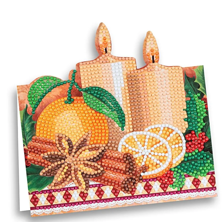 Diamond-Painting-Aufstellkarte, Kerzen mit Zimtstangen, 16,3cm x 16cm, inkl. Umschlag & Werkzeug