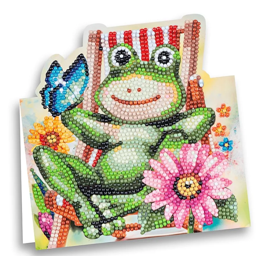 Diamond-Painting-Aufstellkarte, Frosch im Liegestuhl, 16,3cm x 16cm, inkl. Zubehör