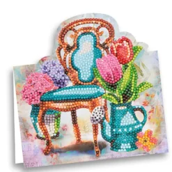 Diamond-Painting-Aufstellkarte, Stuhl mit Blumen, 16,3cm x 16cm, inkl. Zubehör
