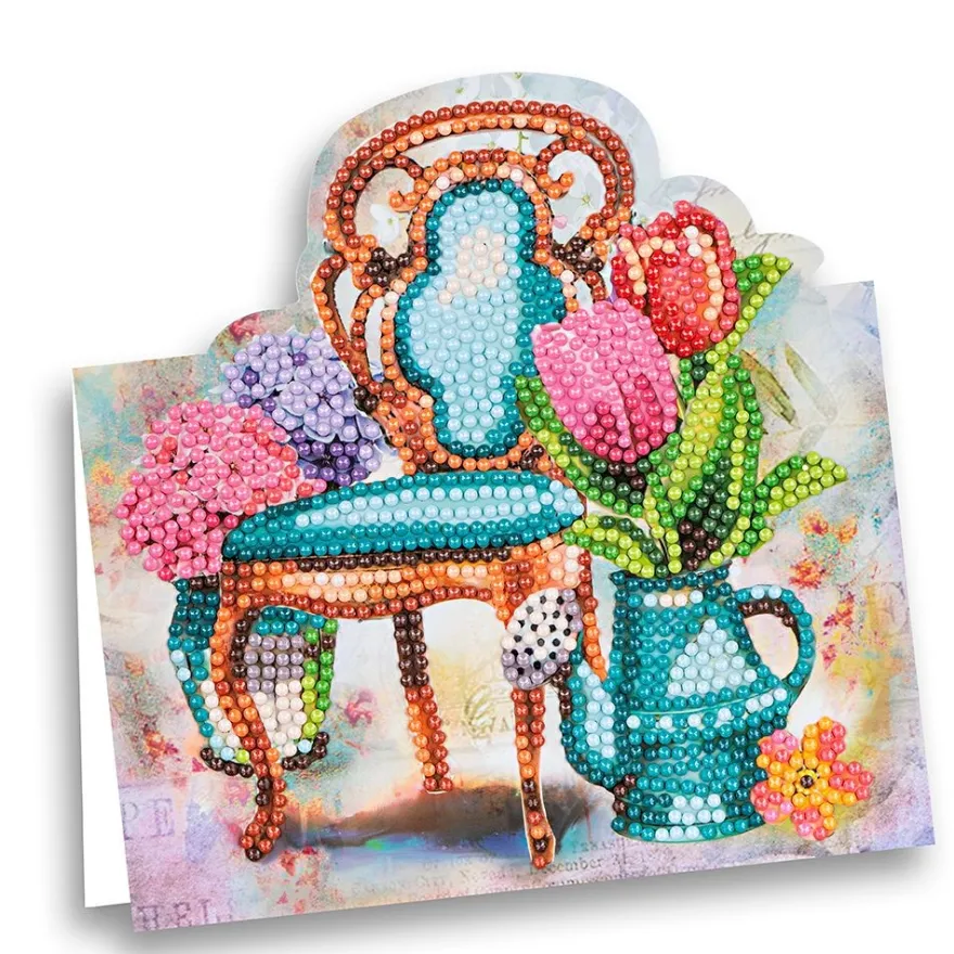 Diamond-Painting-Aufstellkarte, Stuhl mit Blumen, 16,3cm x 16cm, inkl. Zubehör