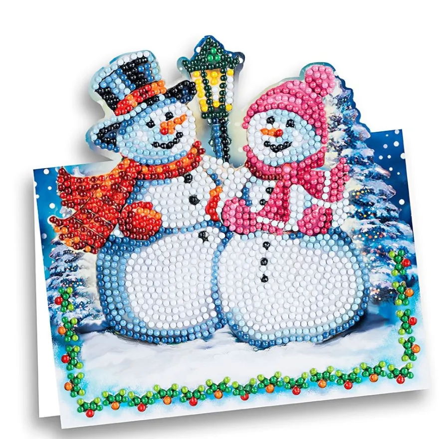 Diamond-Painting-Aufstellkarte, Schneemänner, 16,3cm x 16cm, inkl. Umschlag & Werkzeug