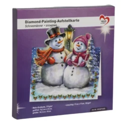 Diamond-Painting-Aufstellkarte, Schneemänner, 16,3cm x 16cm, inkl. Umschlag & Werkzeug