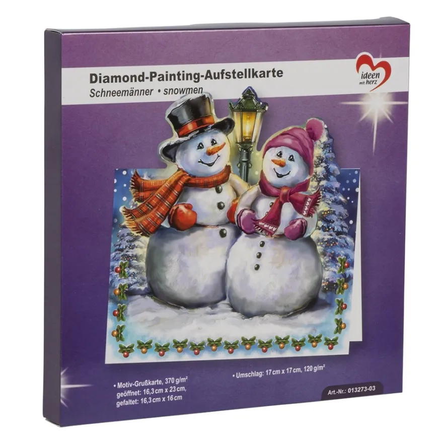 Diamond-Painting-Aufstellkarte, Schneemänner, 16,3cm x 16cm, inkl. Umschlag & Werkzeug