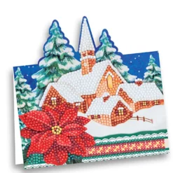 Diamond-Painting-Aufstellkarte, Kirche im Schnee, 16,3cm x 16cm, inkl. Umschlag & Werkzeug
