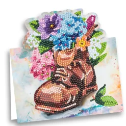 Diamond-Painting-Aufstellkarte, Stiefel mit Blumen, 16,3cm x 16cm, inkl. Zubehör