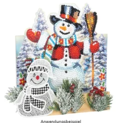 Diamond-Painting-Aufstellkarte, Schneemann mit roter Jacke, 16,3cm x 16cm, inkl. Umschlag & Werkzeug