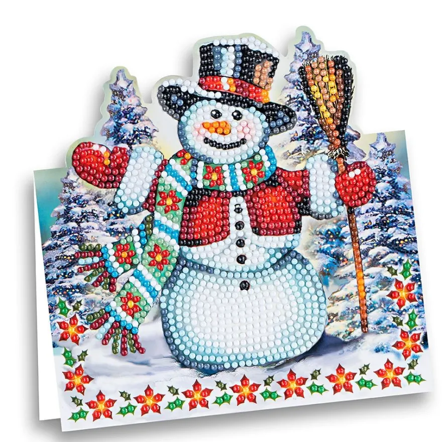 Diamond-Painting-Aufstellkarte, Schneemann mit roter Jacke, 16,3cm x 16cm, inkl. Umschlag & Werkzeug