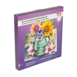 Diamond-Painting-Aufstellkarte, Gießkanne mit Blumen, 16,3cm x 16cm, inkl. Zubehör