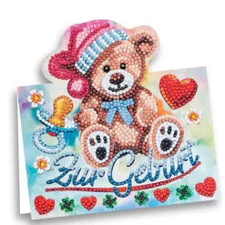 Diamond-Painting-Aufstellkarte, Zur Geburt, 16,3cm x 16cm, inkl. Umschlag & Werkzeug