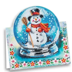 Diamond-Painting-Aufstellkarte, Schneekugel mit Schneemann, 16,3cm x 16cm, inkl. Umschlag & Werkzeug