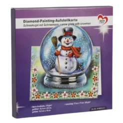 Diamond-Painting-Aufstellkarte, Schneekugel mit Schneemann, 16,3cm x 16cm, inkl. Umschlag & Werkzeug
