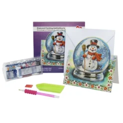Diamond-Painting-Aufstellkarte, Schneekugel mit Schneemann, 16,3cm x 16cm, inkl. Umschlag & Werkzeug