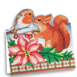 Diamond-Painting-Aufstellkarte, Rotkehlchen mit Eichhörnchen, 16,3cm x 16cm, inkl. Zubehör