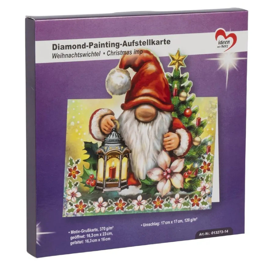 Diamond-Painting-Aufstellkarte, Weihnachtswichtel, 16,3cm x 16cm, inkl. Umschlag & Werkzeug