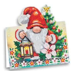 Diamond-Painting-Aufstellkarte, Weihnachtswichtel, 16,3cm x 16cm, inkl. Umschlag & Werkzeug