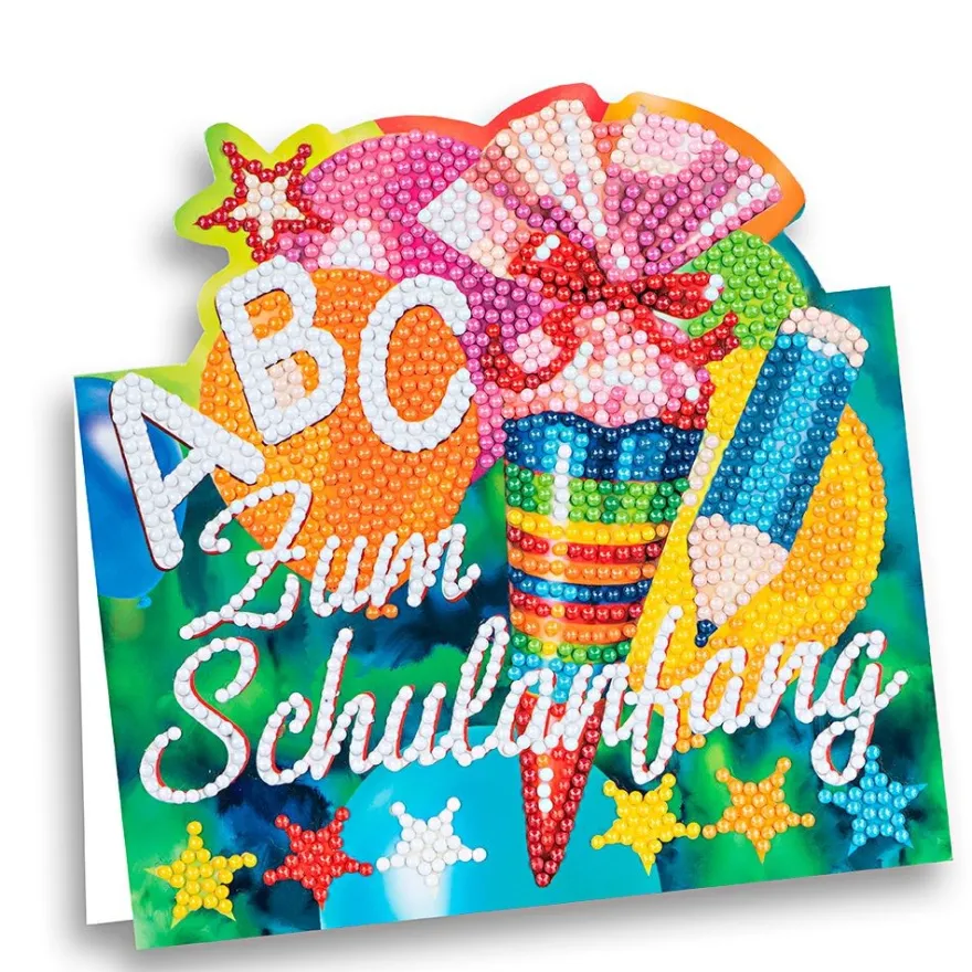 Diamond-Painting-Aufstellkarte, Zum Schulanfang, 16,3cm x 16cm, inkl. Umschlag & Werkzeug