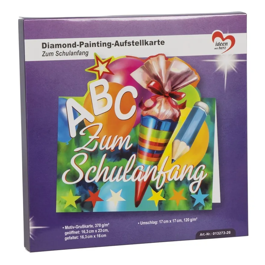 Diamond-Painting-Aufstellkarte, Zum Schulanfang, 16,3cm x 16cm, inkl. Umschlag & Werkzeug