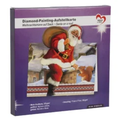 Diamond-Painting-Aufstellkarte, Weihnachtsmann auf Dach, 16,3cm x 16cm, inkl. Umschlag & Werkzeug