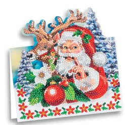 Diamond-Painting-Aufstellkarte, Weihnachtsmann mit Rentier, 16,3cm x 16cm, inkl. Umschlag & Werkzeug