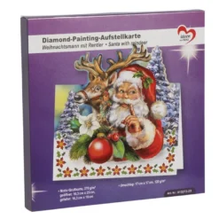 Diamond-Painting-Aufstellkarte, Weihnachtsmann mit Rentier, 16,3cm x 16cm, inkl. Umschlag & Werkzeug