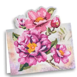 Diamond-Painting-Aufstellkarte, Wildrose in Pink, 16,3cm x 16cm, inkl. Zubehör