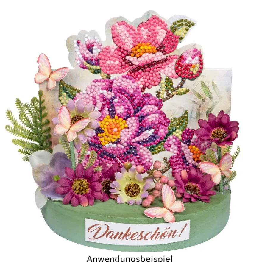 Diamond-Painting-Aufstellkarte, Wildrose in Pink, 16,3cm x 16cm, inkl. Zubehör