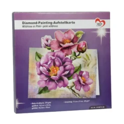 Diamond-Painting-Aufstellkarte, Wildrose in Pink, 16,3cm x 16cm, inkl. Zubehör