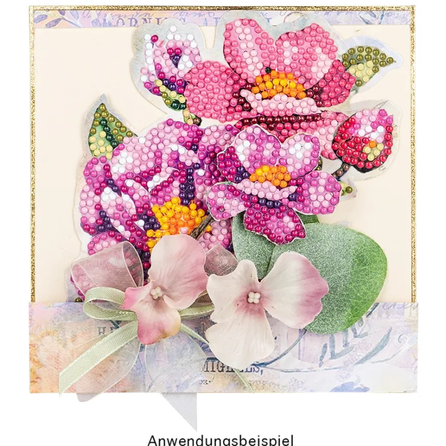 Diamond-Painting-Aufstellkarte, Wildrose in Pink, 16,3cm x 16cm, inkl. Zubehör