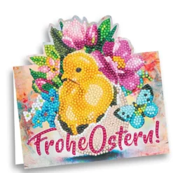 Diamond-Painting-Aufstellkarte, Küken mit Blumen, 16,3cm x 16cm, inkl. Zubehör