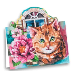 Diamond-Painting-Aufstellkarte, Katze vor Fenster, 16,3cm x 16cm, inkl. Zubehör