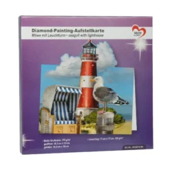 Diamond-Painting-Aufstellkarte, Möwe mit Leuchtturm, 16,3cm x 16cm, inkl. Zubehör