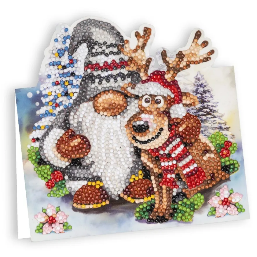 Diamond-Painting-Aufstellkarte, Wichtel mit Rentier Rudolph, 16,3cm x 16cm, inkl. Zubehör