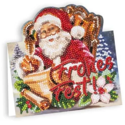 Diamond-Painting-Aufstellkarte, Weihnachtsmann - Frohes Fest!, 16,3cm x 16cm, inkl. Zubehör