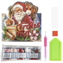Diamond-Painting-Aufstellkarte, Weihnachtsmann - Frohes Fest!, 16,3cm x 16cm, inkl. Zubehör