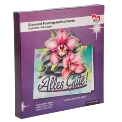 Diamond-Painting-Aufstellkarte, Orchideen - Alles Gute!, 16,3cm x 16cm, inkl. Zubehör