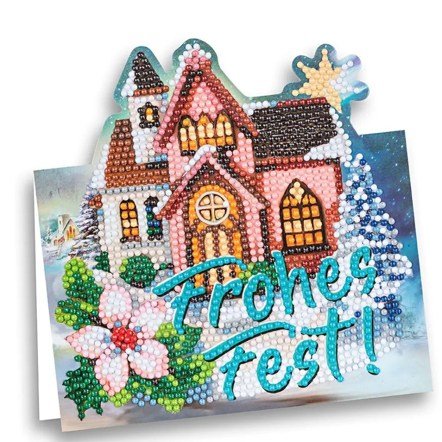 Diamond-Painting-Aufstellkarte, Kirche - Frohes Fest!, 16,3cm x 16cm, inkl. Zubehör