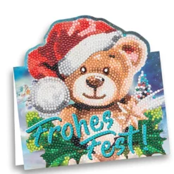 Diamond-Painting-Aufstellkarte, Teddybär - Frohes Fest!, 16,3cm x 16cm, inkl. Zubehör