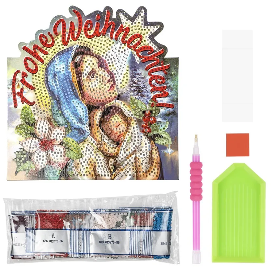 Diamond-Painting-Aufstellkarte, Heilige Maria - Frohe Weihnachten!, 16,3cm x 16cm, inkl. Zubehör