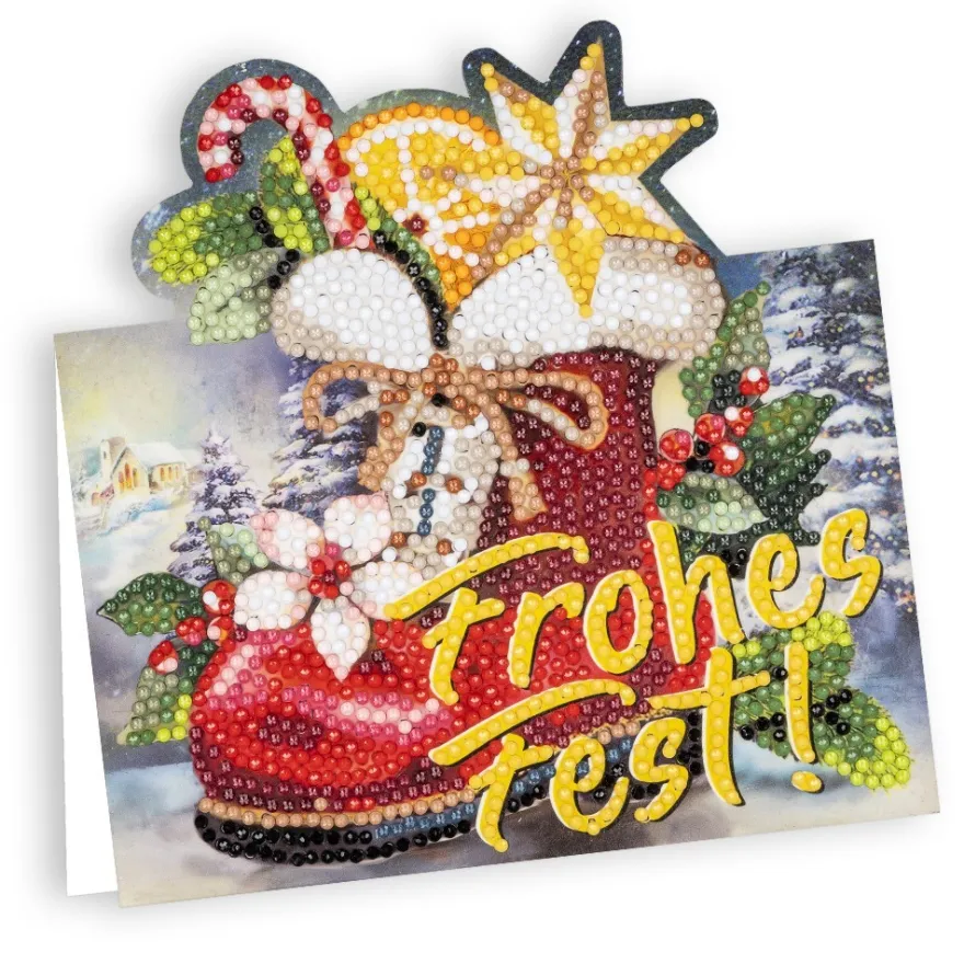 Diamond-Painting-Aufstellkarte, Nikolausstiefel - Frohes Fest!, 16,3cm x 16cm, inkl. Zubehör